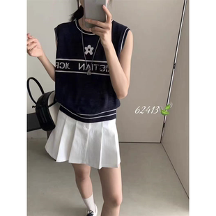 O字母提花冰麻针织背心女薄款 气质上衣 25早秋款 韩系圆领透气时尚