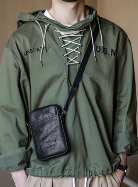 古造真皮男士手机包头层植鞣牛皮复古休闲百搭潮牌单肩斜挎小背包