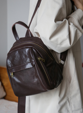 古造真皮双肩包女2025新款植鞣头层牛皮时尚百搭女士包包休闲背包