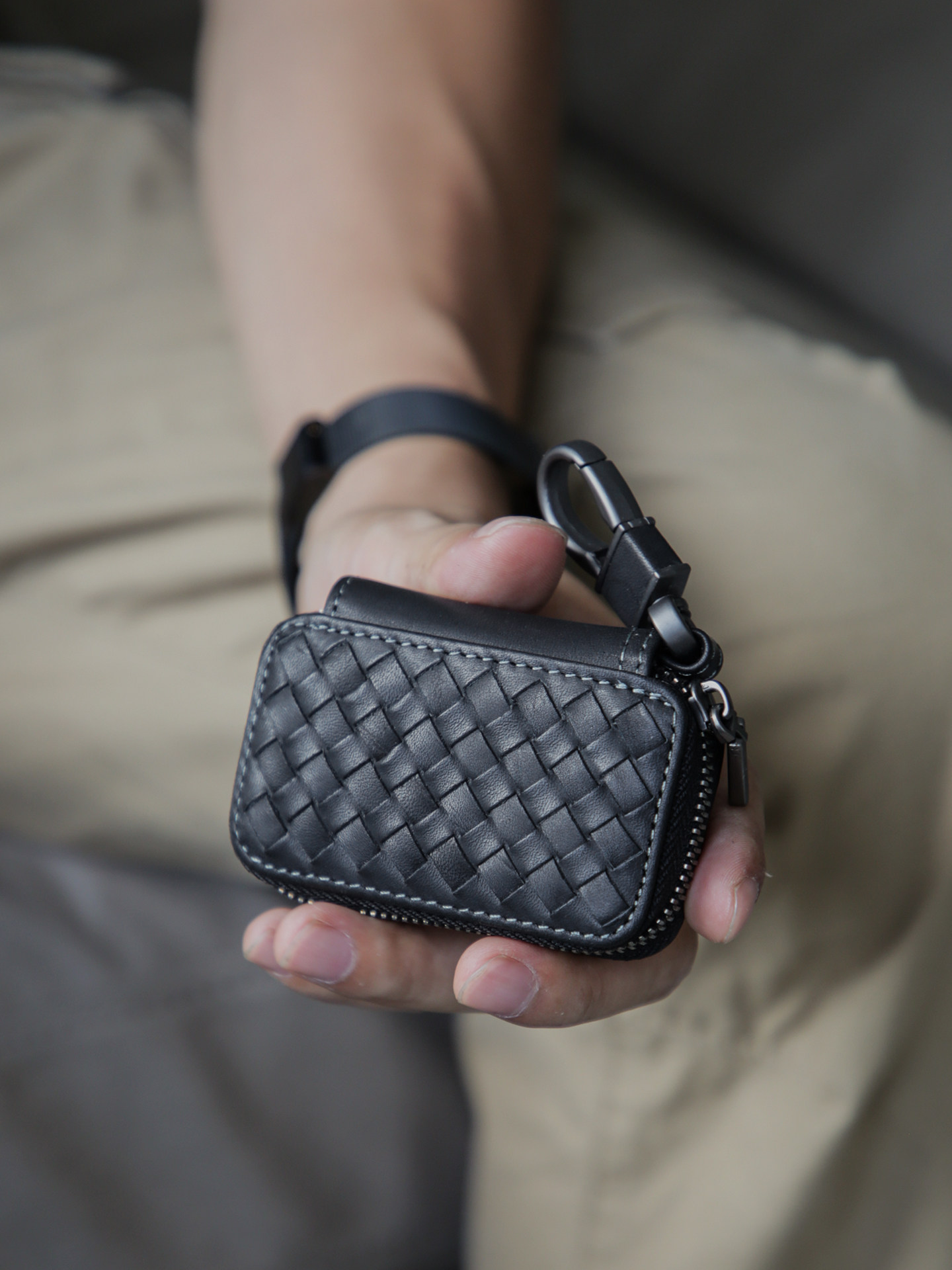 Antique leather woven men's mini key bag vegetable tanned top layer cowhide car key bag 2025 new key bag