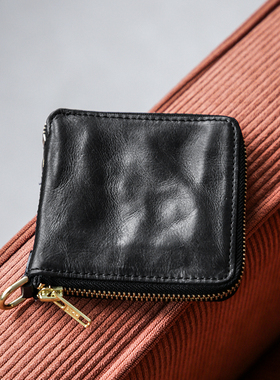 古造真皮男士短款钱包植鞣头层牛皮日系简约手工卡包零钱便携皮夹