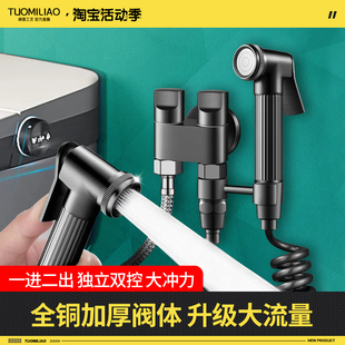 德国全铜枪灰色一进二出马桶伴侣冲水喷头卫生间厕所家用增压喷枪
