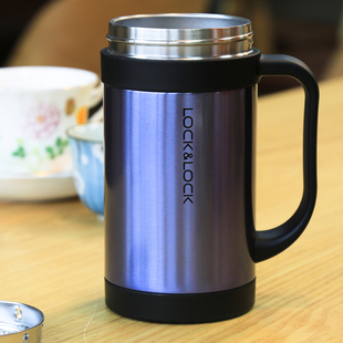 乐扣乐扣男女士304带把手不锈钢保温杯 商务办公室专用水杯400ML