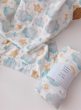 muslin纱布宝宝盖毯浴巾星月A类竹棉柔软婴儿襁褓抱被新生儿包巾