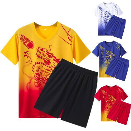 篮球服男速干短袖龙纹龙舟服新款夏季运动服套装休闲服透气跑步服