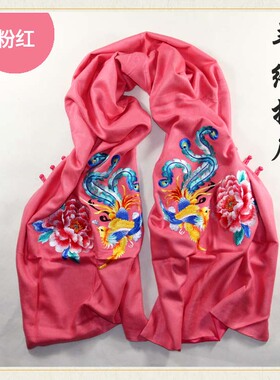 真丝刺绣女中国风礼品披肩围巾