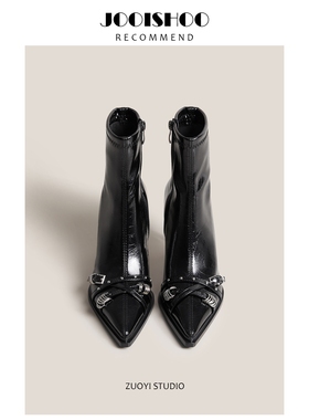 佐一不服2025新款法式复古尖头细跟短靴女侧拉链气质高跟瘦瘦靴子