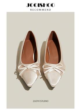 羊皮板！3cm婚鞋平底法式气质小跟鞋2025新款浅口伴娘鞋女士单鞋