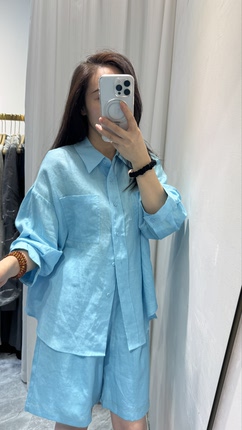 2026春季新款时尚套装女亚麻衬衫+阔腿短裤两件套