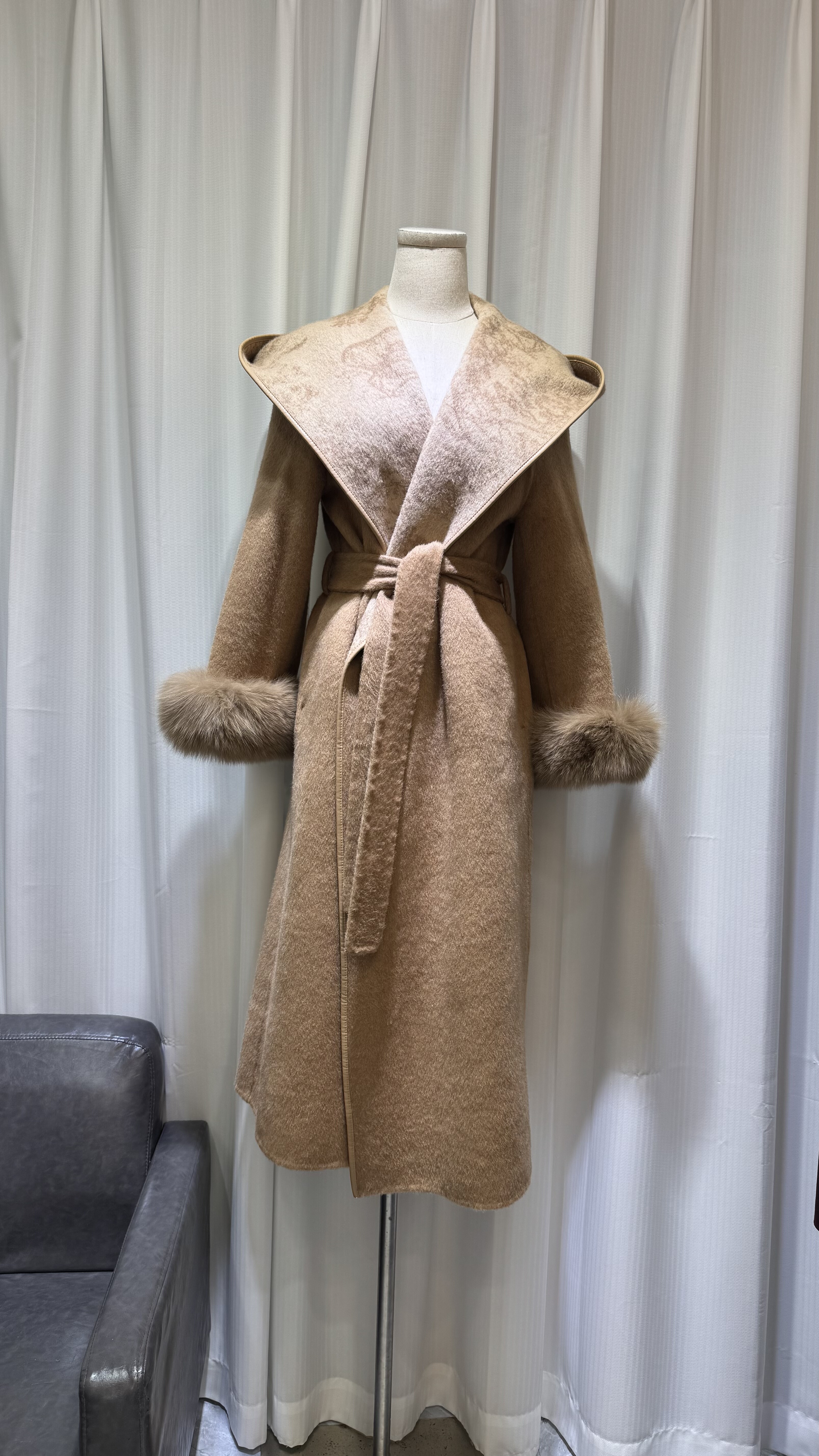 秋冬新款双面羊绒大衣大翻领长款狐狸毛皮草100澳洲超细羊毛外套