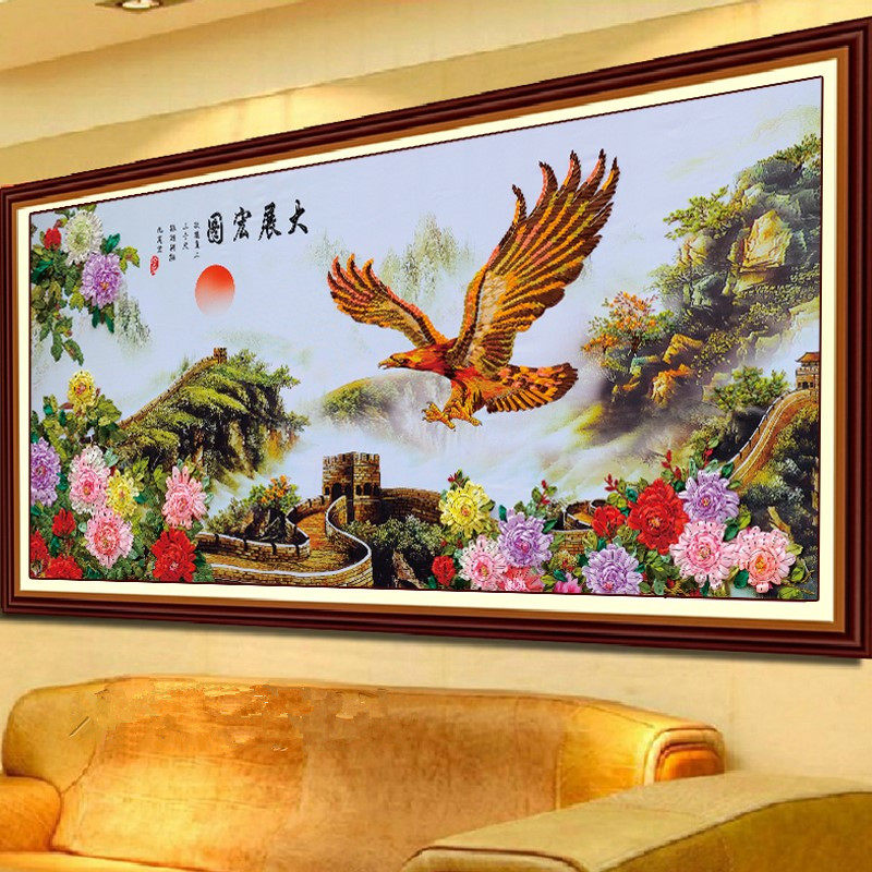 diy手工新款丝带绣挂画客厅大幅印花立体大展宏图长城版非十字绣
