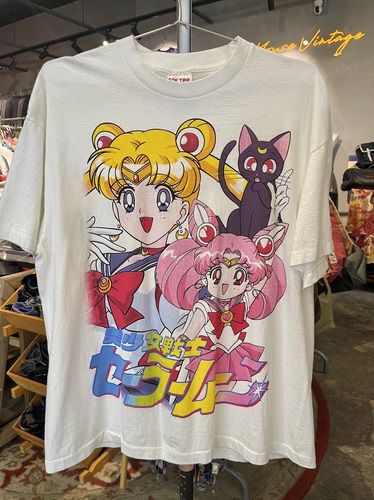 全新New Vintage风格水洗做旧卡通美少女战士纯棉短袖T恤
