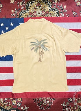 Vintage古着LUAU夏威夷古巴领刺绣真丝衬衫衬衣