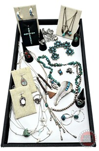 海淘印第安手工纳瓦霍祖尼925银松石首饰项链戒指耳环胸针