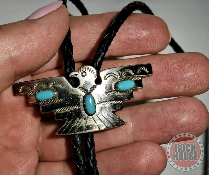 Vintage美产印第安祖尼手工制作天然松石镍银波洛领带bolo tie