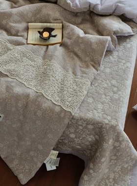 外贸 全棉棉麻四季被床盖四件套 中式家居寻竹亚麻提花床盖三件套