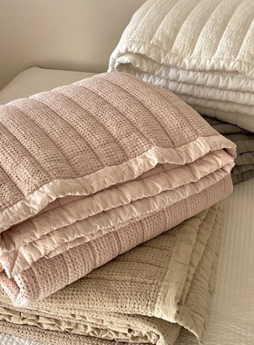 韩国ins全棉华夫格春秋一体被 外贸酵素砂洗植物一体染纯棉四季被