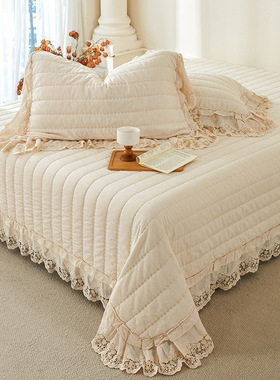 法式浪漫蕾丝花边棉麻床盖三件套 棉麻春秋被床盖四件套