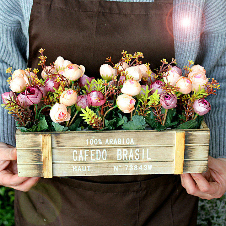 美式栅栏花仿真假花摆件客厅装饰阳台绢花篮餐厅窗台摆放盆栽花束