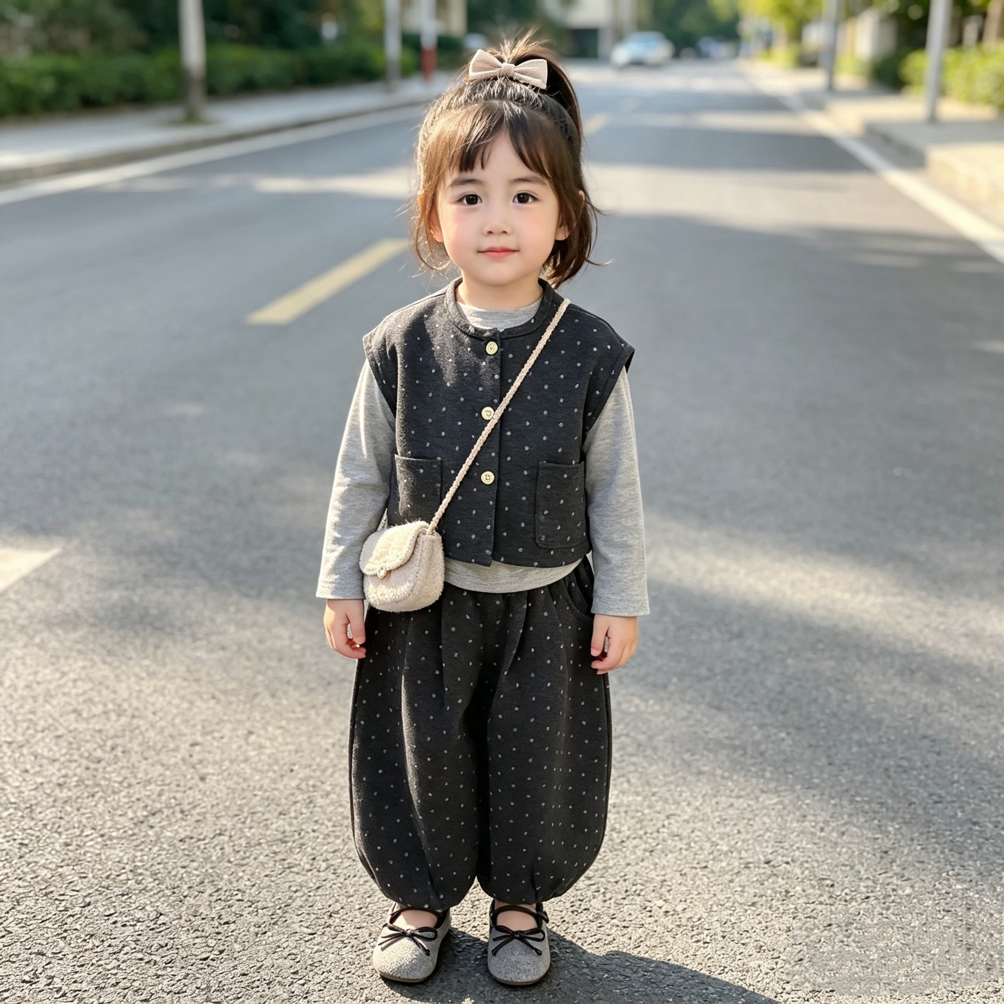 女童波点马甲套装春秋款 儿童韩版宽松三件套女宝宝休闲洋气秋装