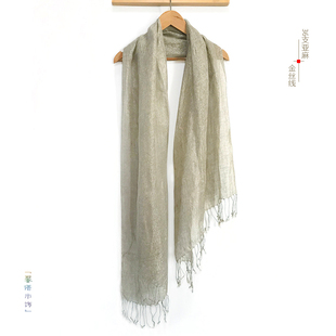 金丝素麻雨露纱流苏披巾浅金色亚麻围巾防晒披肩夏天透气棉麻纱巾