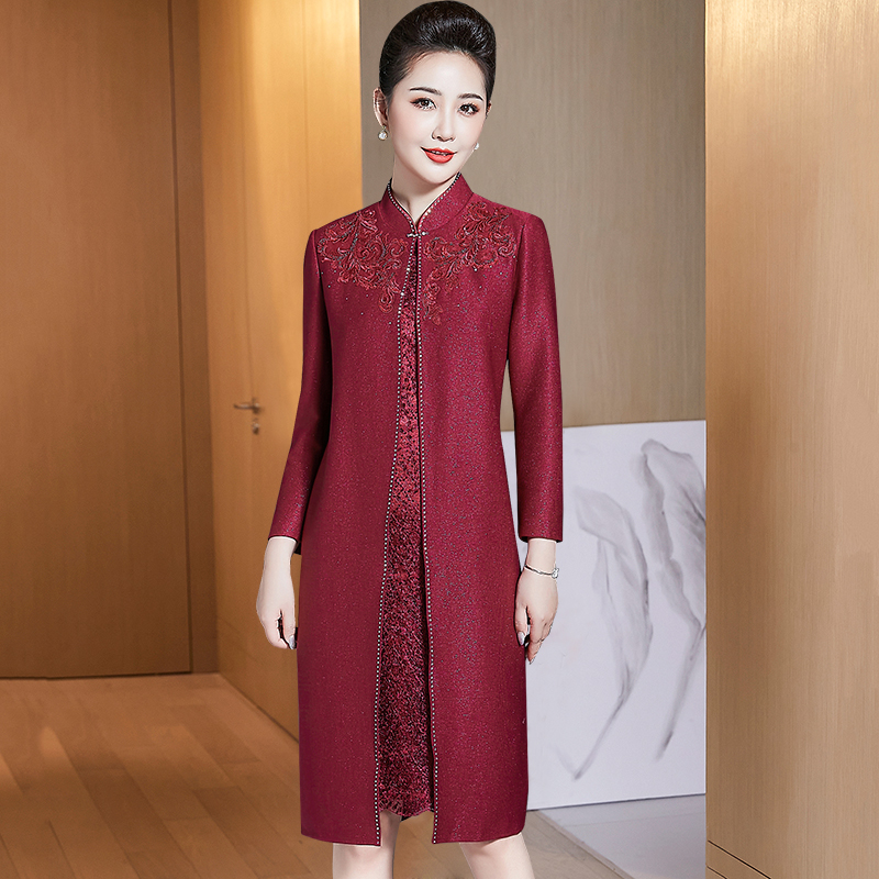 婚礼妈妈礼服高贵新款红色本命年结婚高端喜婆婆婚宴冬装连衣裙子