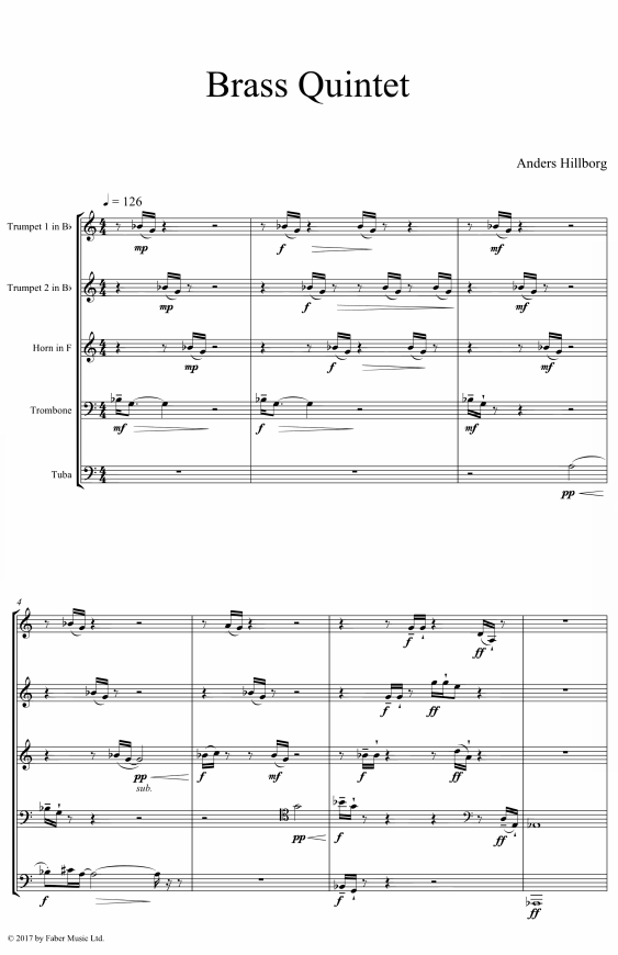 铜管五重奏Anders Hillborg-Brass Quintet（2017）-总分谱+音频