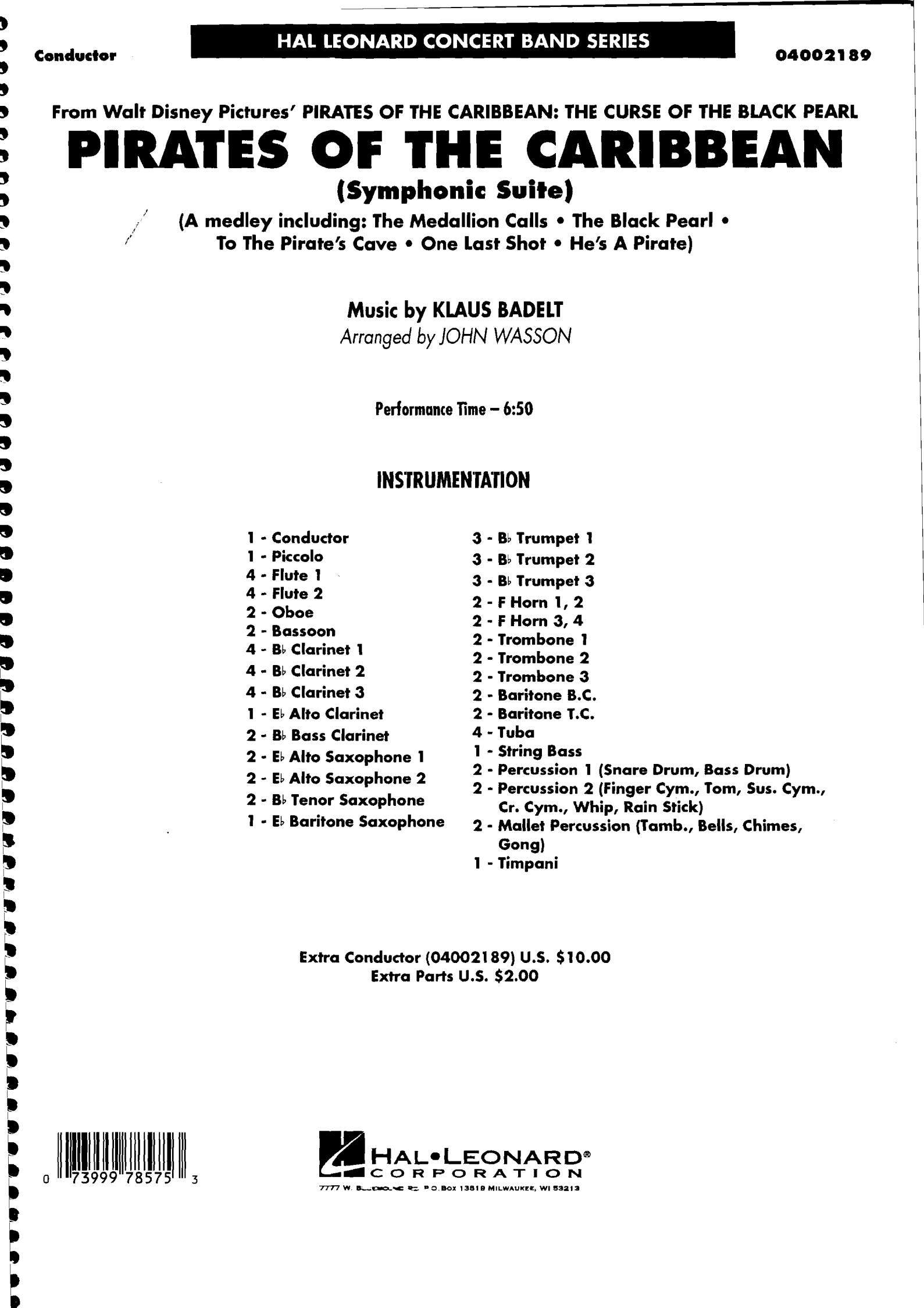 管乐总谱加勒比海盗·黑珍珠的诅咒4.5级交响管乐团合奏总谱分谱