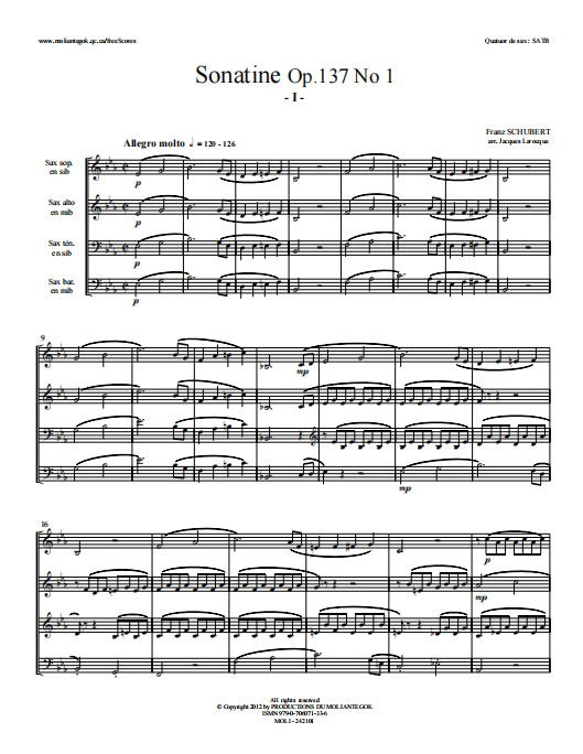 萨克管四重奏-舒伯特:d大调小提琴奏鸣曲总分谱