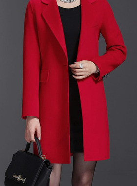 客衣都加肥加大码女装2024秋冬高端西装领中长款呢绒大衣外套C255