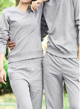 加大码男女纯棉春秋情侣运动套装