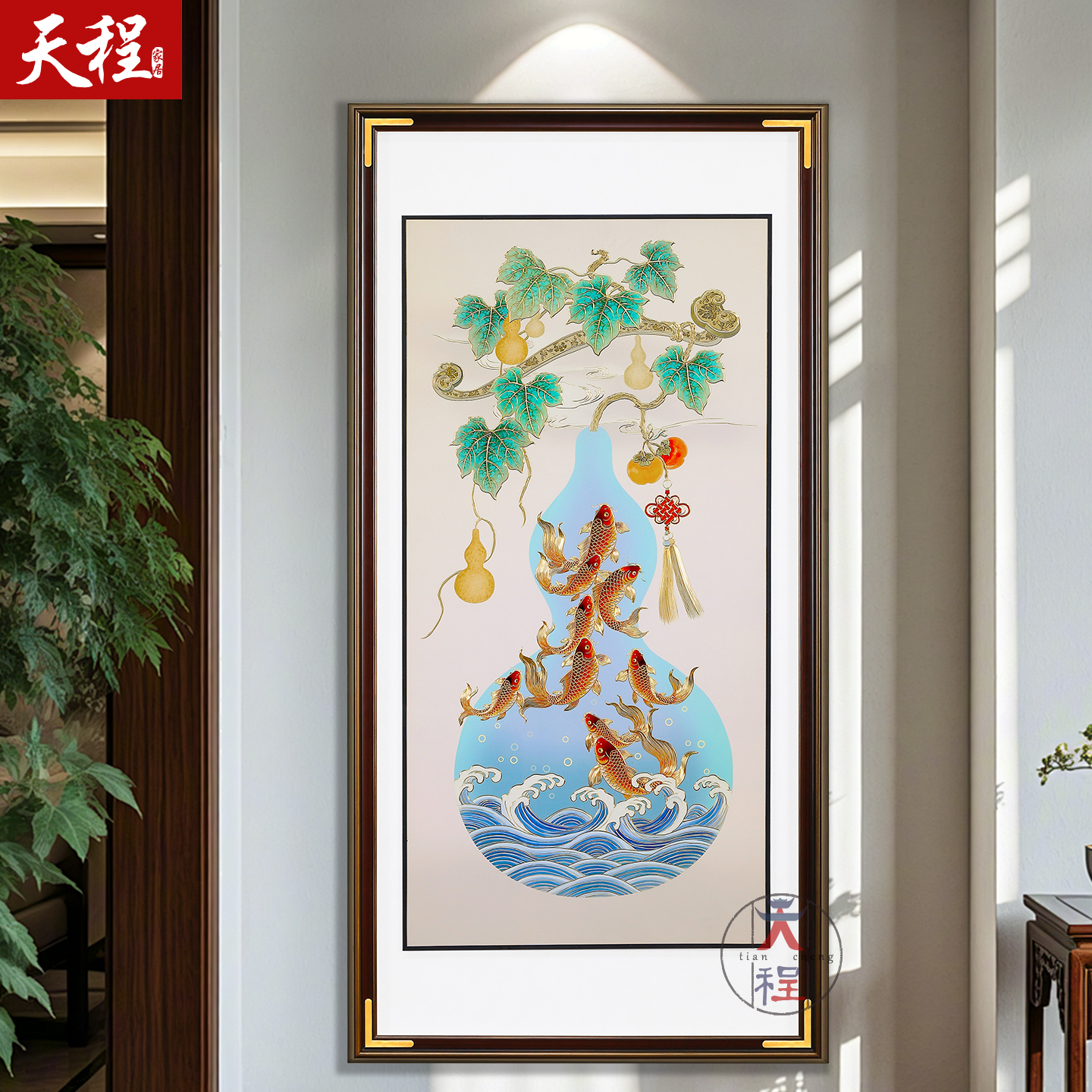 玄关装饰画五福临门铜雕画过道