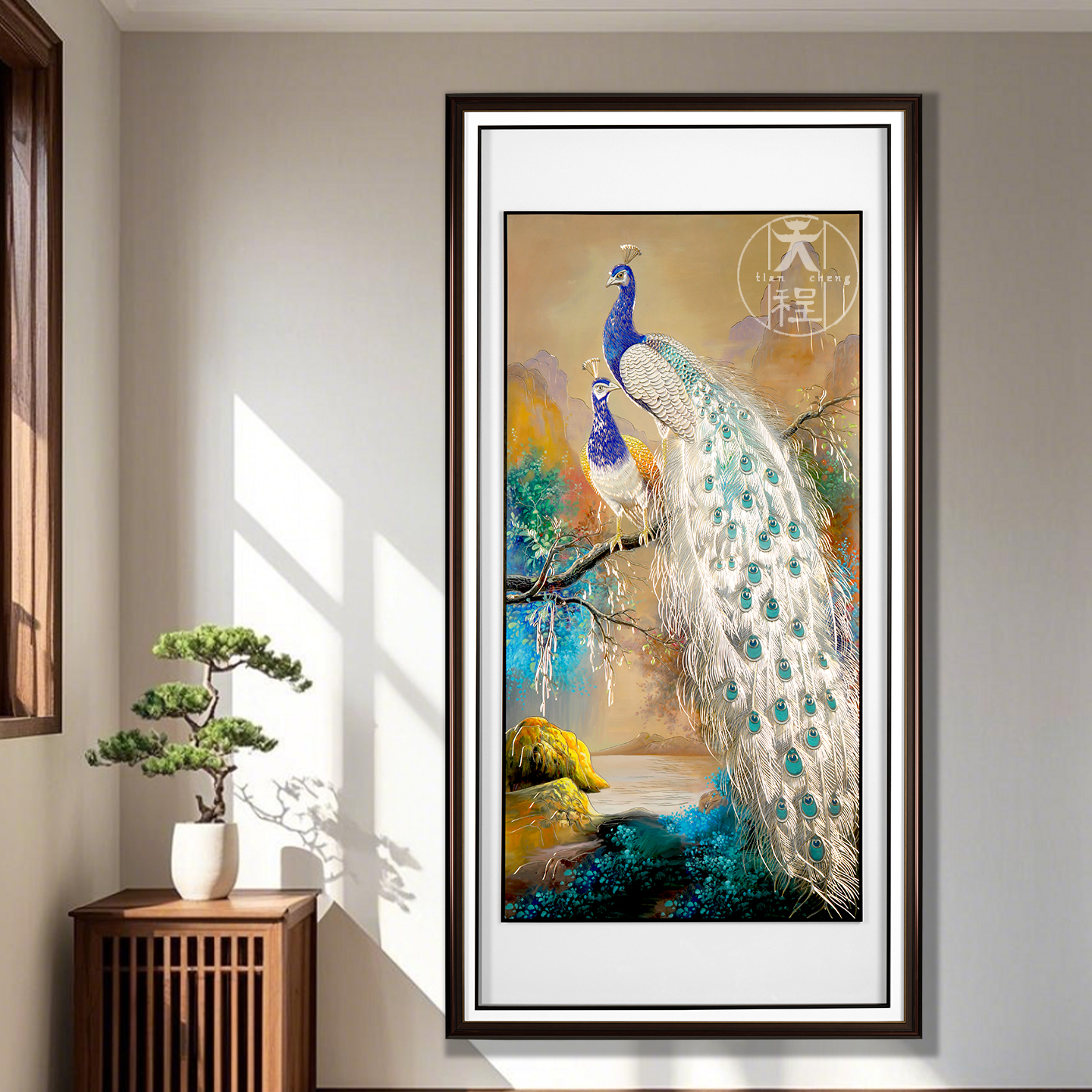 孔雀图入户玄关装饰画新中式铜雕画走廊过道挂画2025新款高端大气图片