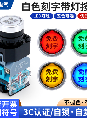 带字符号按钮开关带灯LA38-11DN绿色电源自锁自复位 220V 12V 24V