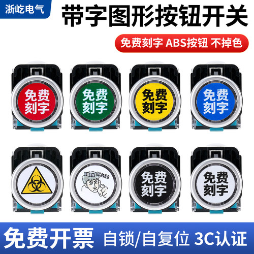 带字符号电源按钮开关平头