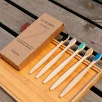 Bamboo Toothbrush, eco-friendly bamboo and wood toothbrush, soft bristle bamboo charcoal brush, 10-piece set, portable for travel thumbnail 2