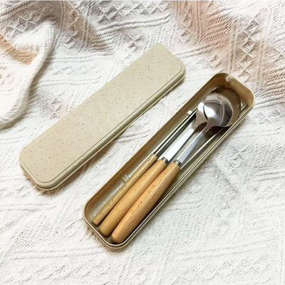 免费激光餐具套盒实木勺叉筷子