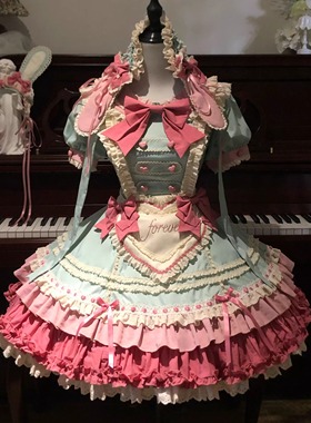 【现货】垂耳兔 粉绿撞色 心动玩偶原创Lolita片裁女仆甜lo