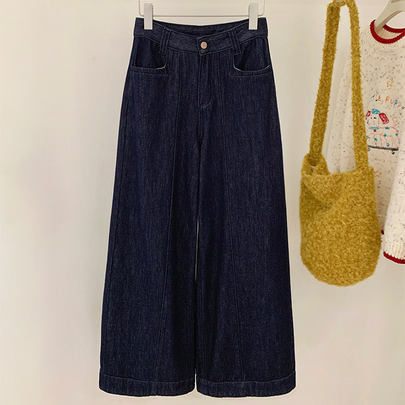 花花家韩系2025秋冬新款休闲复古深色牛仔裤女高腰抓绒显瘦阔腿裤,女装/女士精品,休闲裤,淘宝优惠券,粉丝福利购,淘宝优惠卷