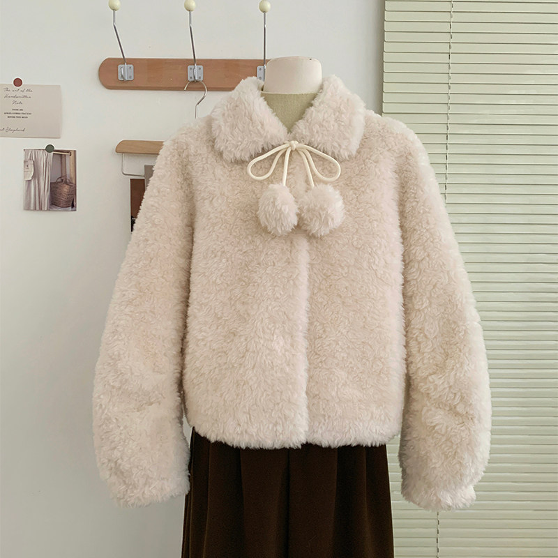 花花家韩系2025秋冬新款甜美翻领毛毛百搭保暖外套女宽松短款上衣,女装/女士精品,短外套,淘宝优惠券,粉丝福利购,淘宝优惠卷