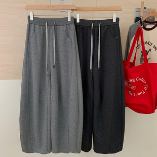 女休闲百搭显瘦阔腿卫裤 花花家韩系2025秋冬新款 松紧腰抽绳弯刀裤