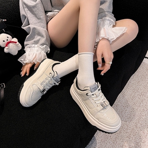白鹿同款小白鞋女爆裂纹真皮厚底休闲板鞋2024春夏百搭增高运动鞋