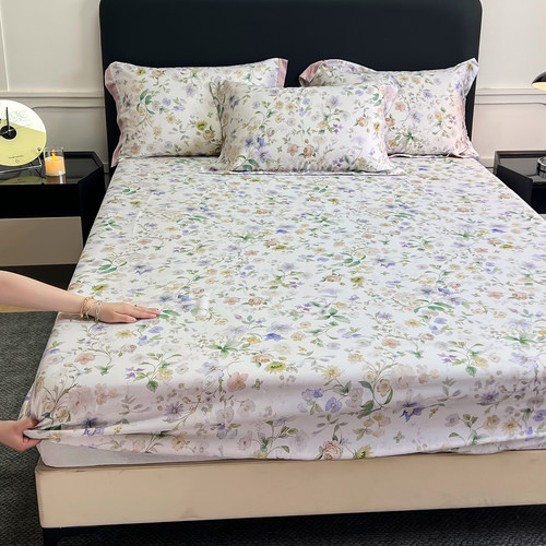 100支兰精天丝印花床笠定制床单