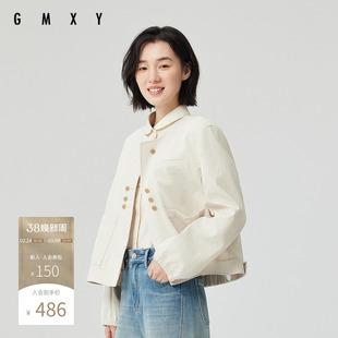 古木夕羊修身纯色翻领夹克外套女2025春季减龄宽松长袖上衣