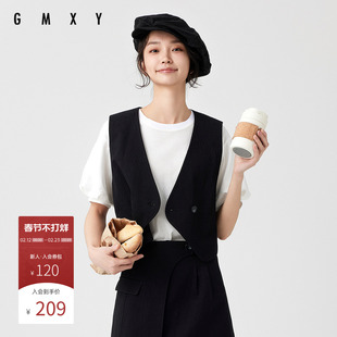 古木夕羊夏季简约时尚V领小马夹女显瘦后背绑带外套GS430112001