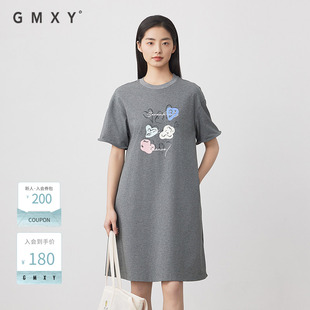 古木夕羊夏季新款气质减龄短袖印花套头连衣裙女GS530181026