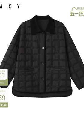 古木夕羊简约气质纯色格子棉服女秋保暖宽松显瘦棉服GR550022007