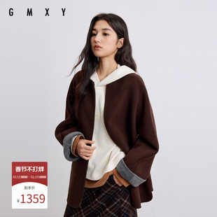 古木夕羊冬季简约气质立体裁剪绵羊毛圆领拉链呢大衣女GR57052026