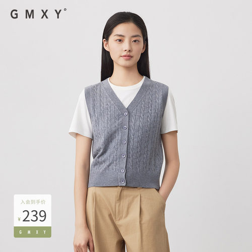 古木夕羊夏季新品气质减龄V领开衫显瘦马夹女GS530034014