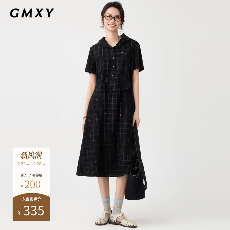 夏季新品连帽格子连衣裙
